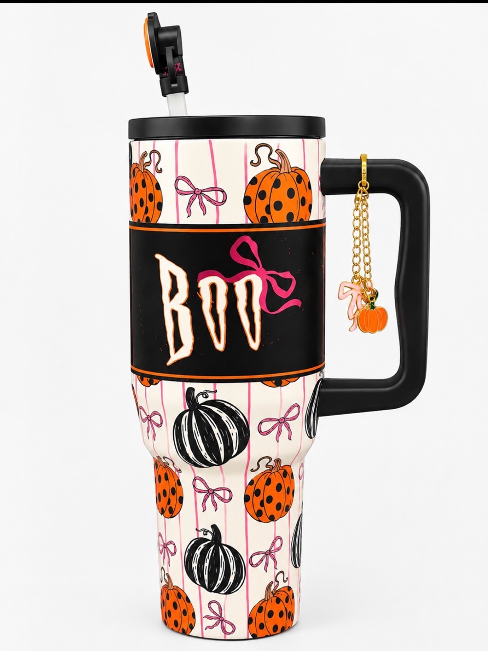Halloween 'Boo' Pumpkin Travel Tumbler - Orange & Black